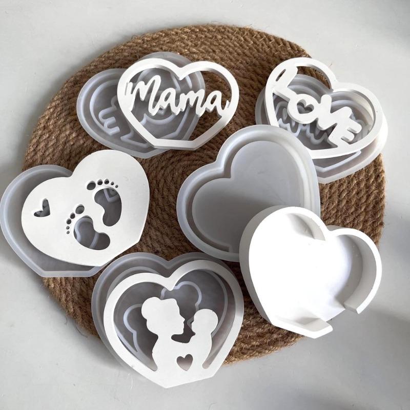 Hollow Heart-shaped Silicone Mold DIY Crafts Handmade Mama Letter Love Mold Exquisite Gypsum Resin Molds Holiday Party Gifts