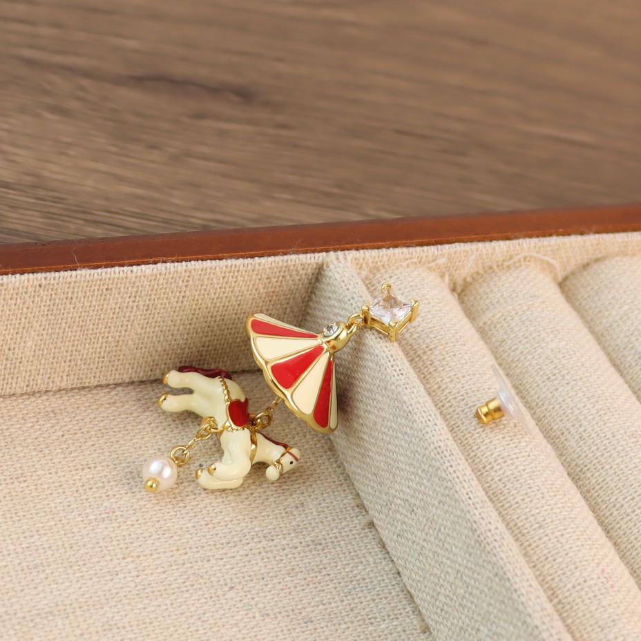 Creative Enamel Carousel Pearl Pendant Earrings & Necklace - European & American Style Christmas Series