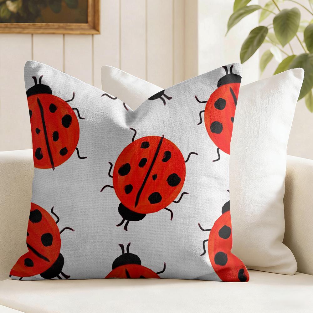 Cute Cartoon Ladybug Cushion Cover Summer Linen Pillow Case Organic Fabric Cushion Cover DoubleSided Print Sofa Home Decor