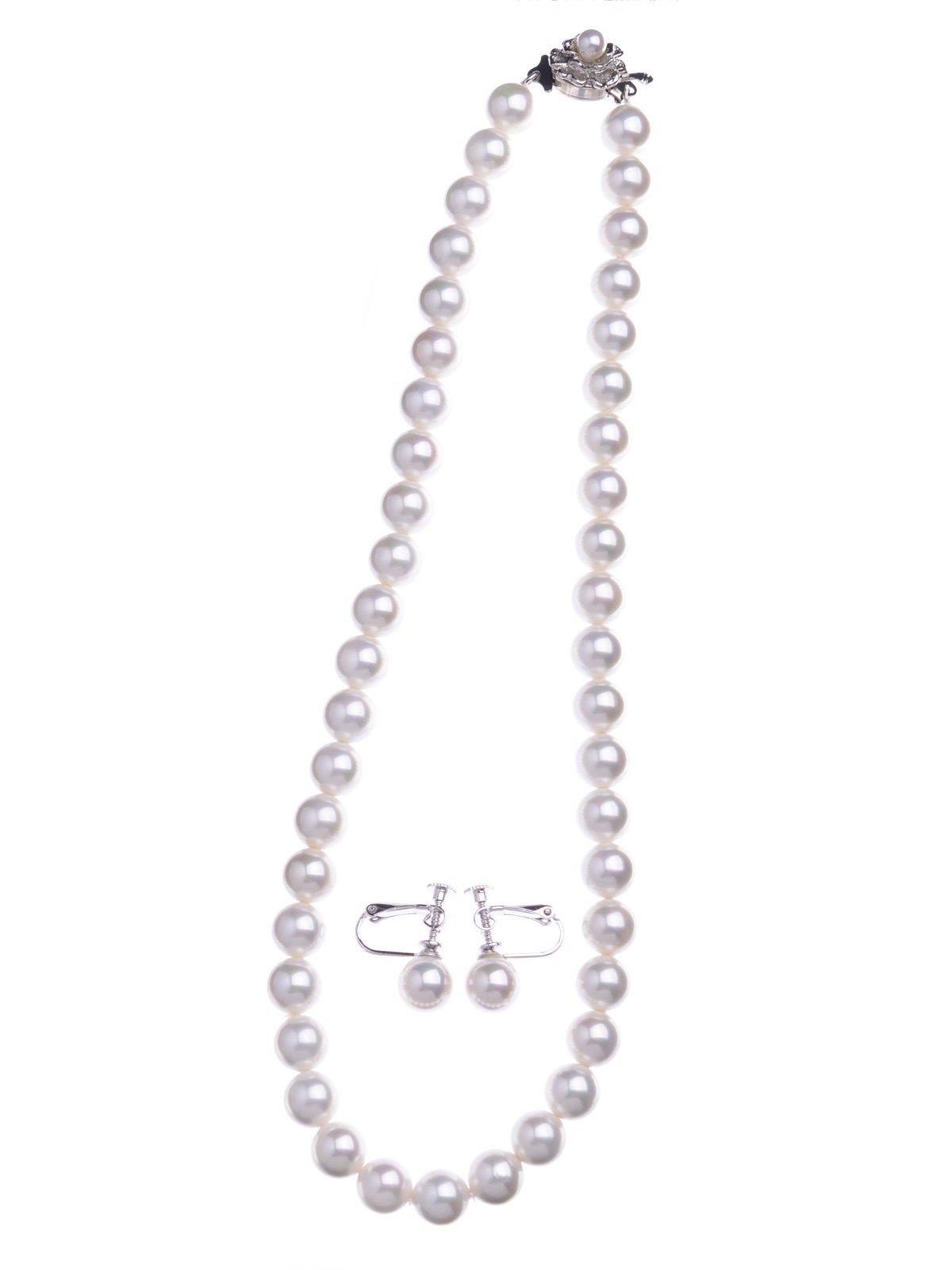 

Серьги и набор серег-пусетов Hanadama Aurora из перламутра 9 мм Сделано в Японии 16-дюймовое кремовое ожерелье высокого качества, (Аврора и Серьги)