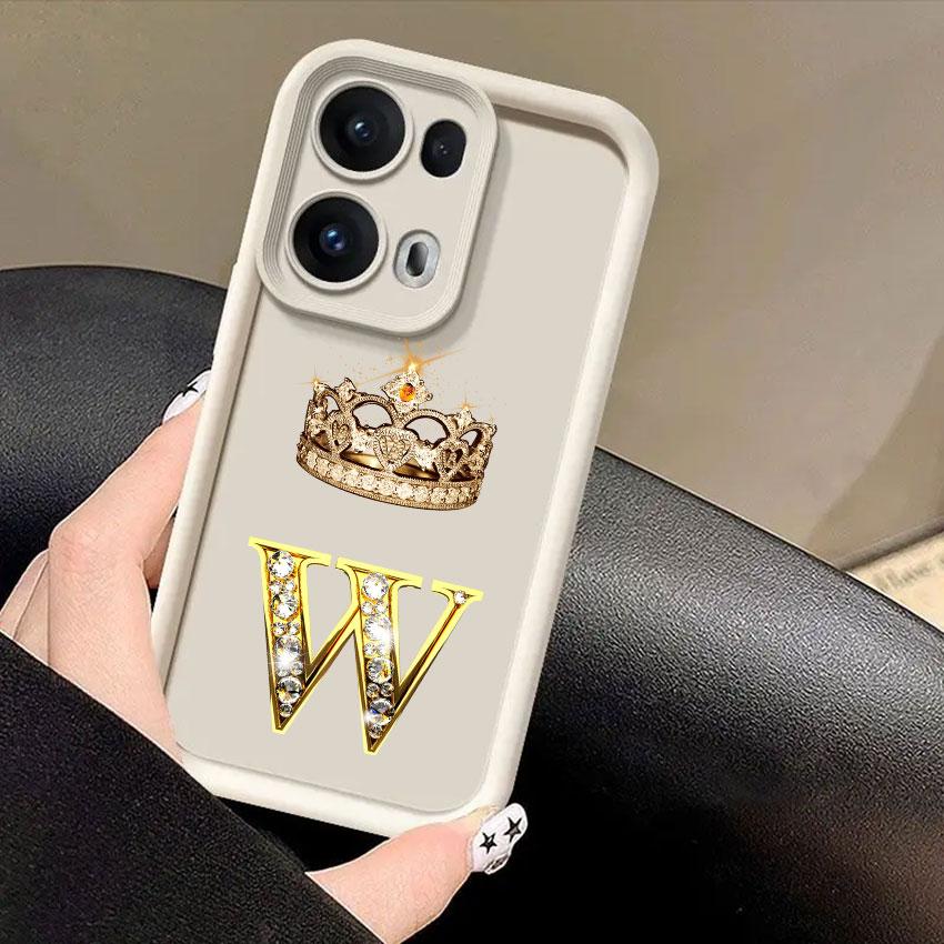 Crown Initial Letter T W R N Phone Cases For Oppo Reno 14 13 12 11 F 10 5G 6 7 8 Pro Plus Cover 8T 7Z 8Z 14Pro Shockproof Fundas
