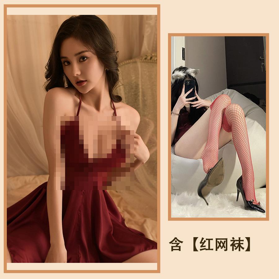 Sex Spodní prádlo Nabírané Motýlek Noční košilka Lolita Domácí oblečení Saténové Sexy Čisté Pyžamo Plus Set s hrudní vložkou