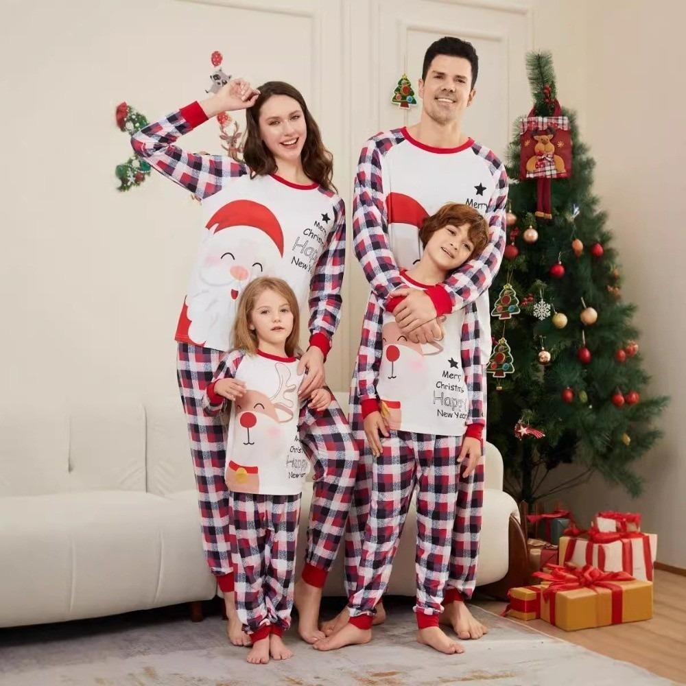 Long Sleeve Christmas Pyjamas Set Plaid Printed Top+Pants Soft Family Matching Pyjamas Adult Kids