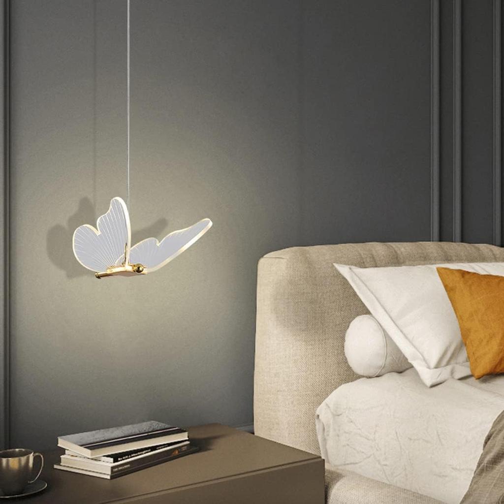 Butterfly Chandelier for Girls Bedroom Purple Pink Acrylic Shade 12W Dimmable LED Pendant Light Fixture Gold Hanging Ceiling Lamp for Staircase