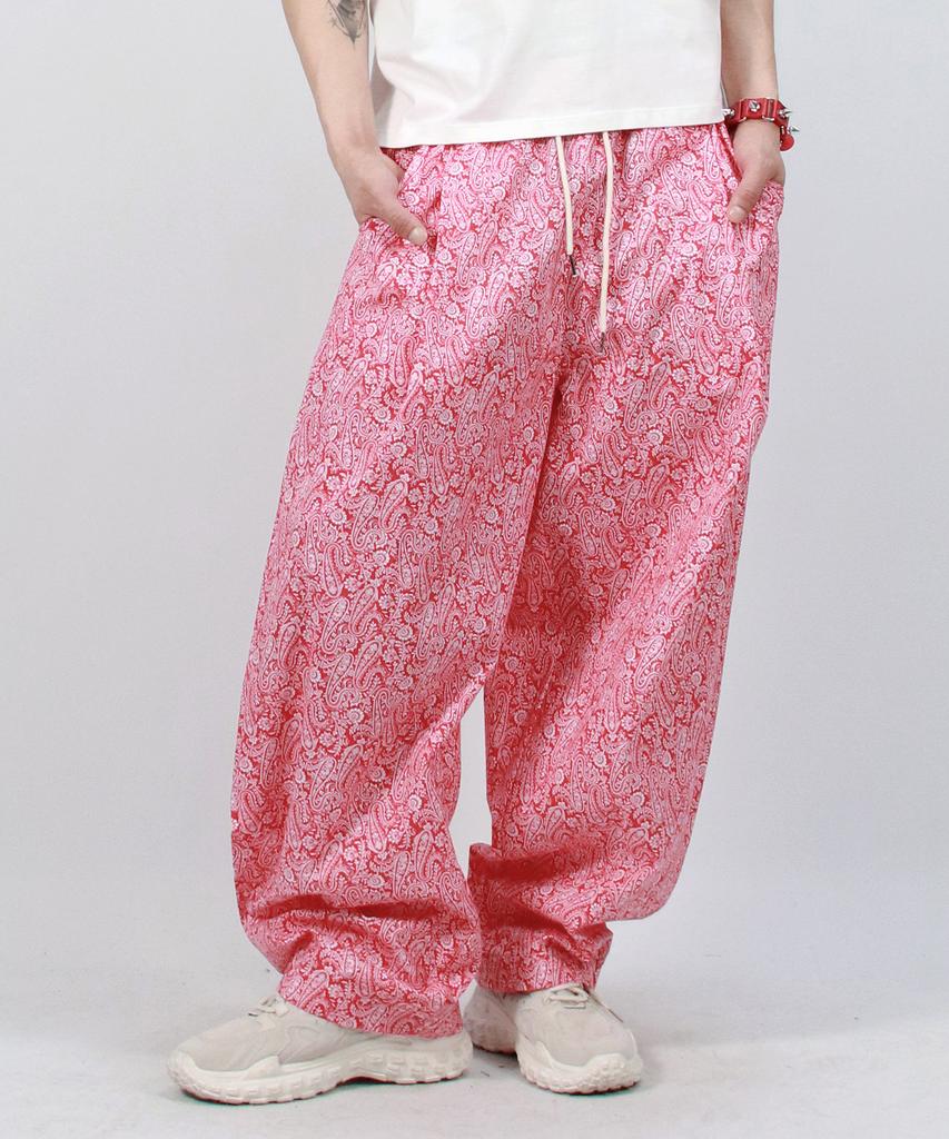 Deumakeu M Paisley Side One Tuck Curved Wide Pants Red