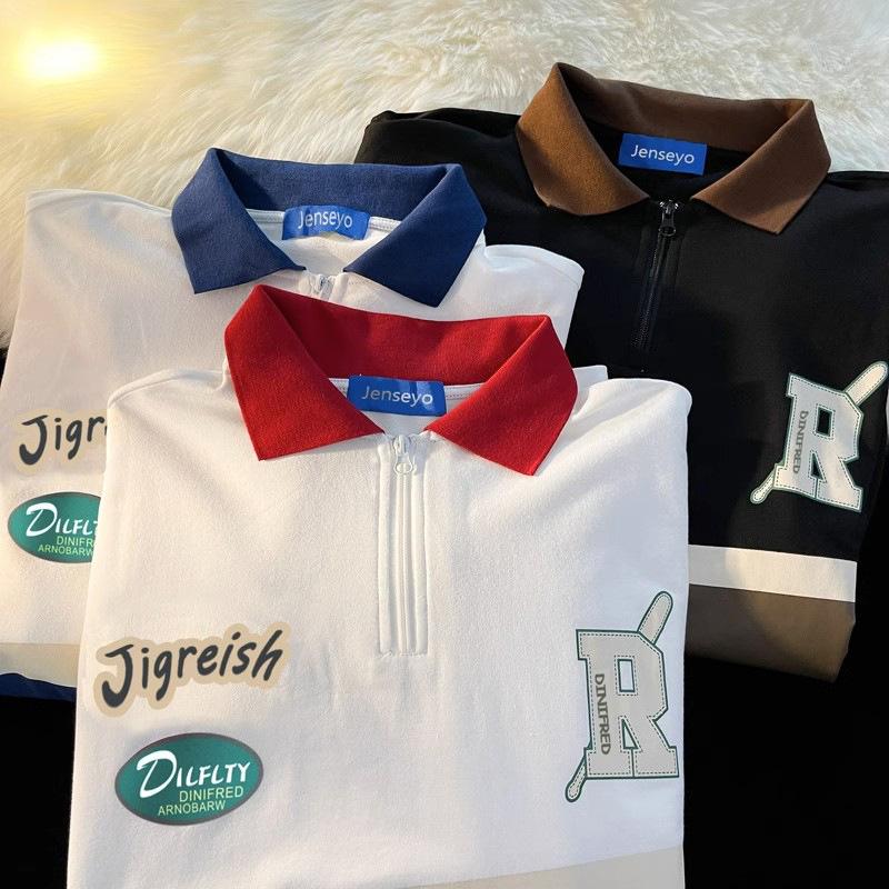 

Men s American Patchwork Half-Zip Polo Sweatshirt - Hong Kong Style, Loose Fit, Trendy Versatile Jacket for Spring & Autumn. 2XL (140-160 lbs) темно-синього кольору