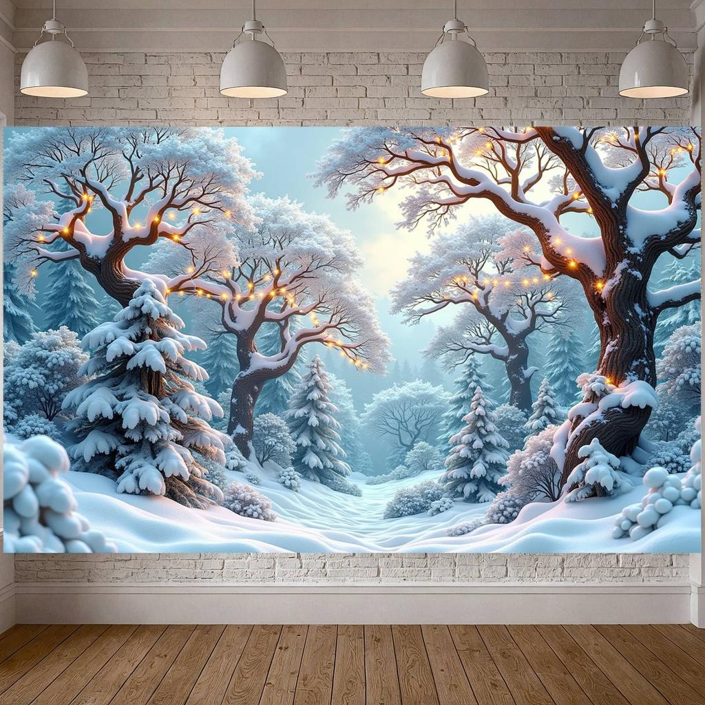 180x110cm Winter Wonderland Backdrop Snow Forest Christmas Holiday Party Decorations Banner Fairy Scenery Photography Background