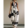 1116 set European and American women's clothing printed neck V-neck sleeveless casual pants set