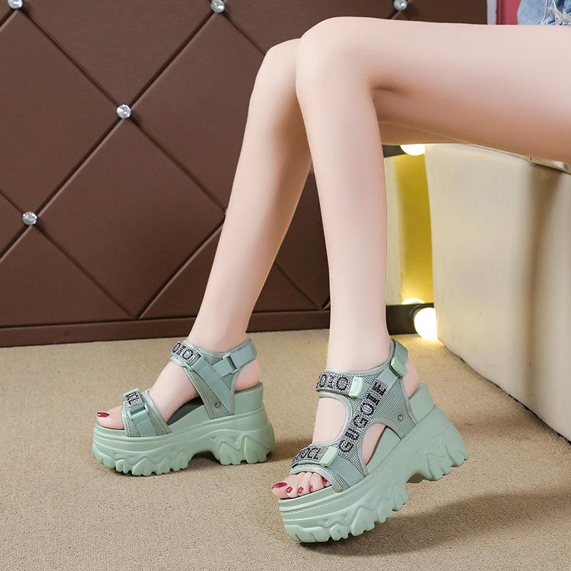 Korean Style Rhinestone Platform Velcro Sandals - 2024 Summer Collection