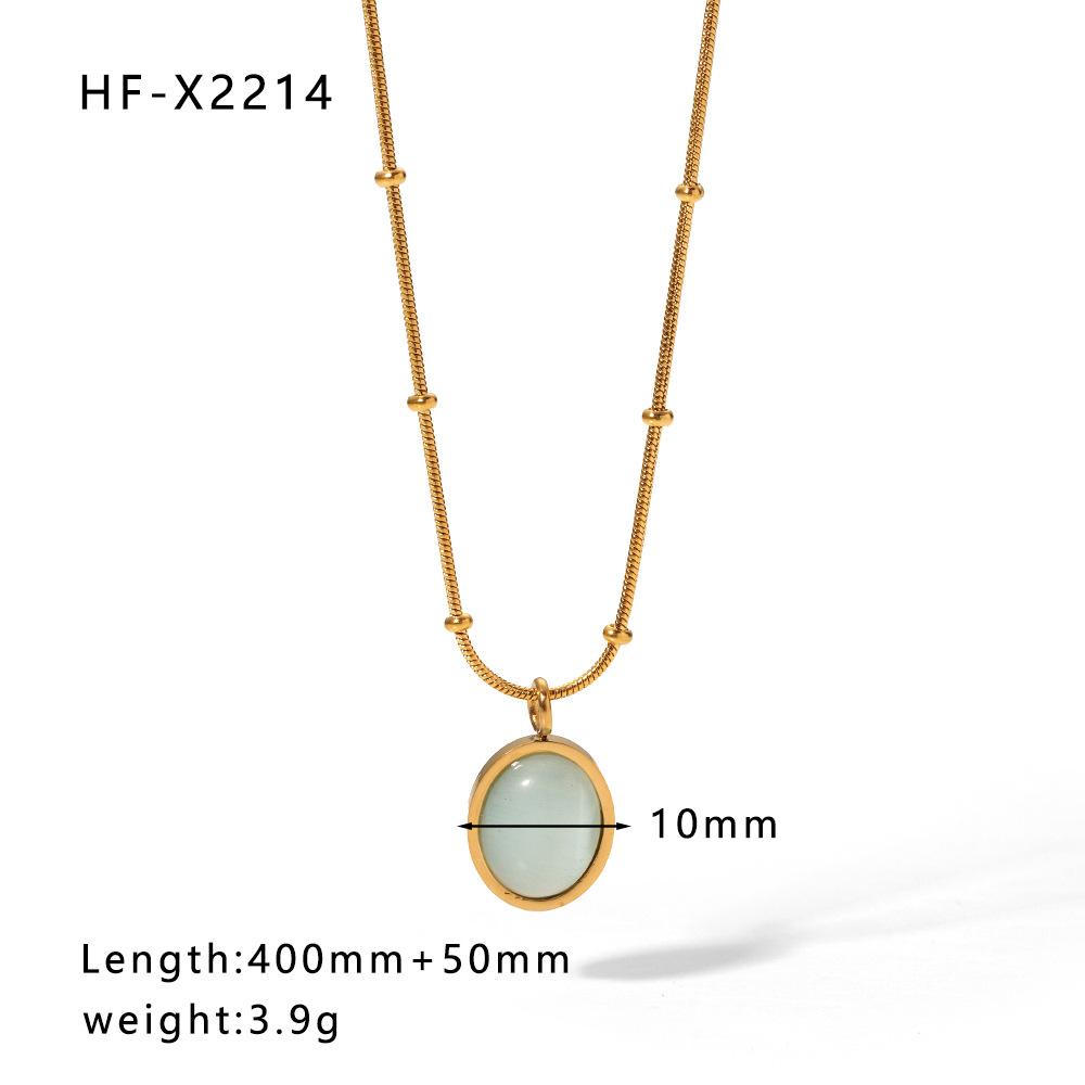 Stainless Steel Cat Eye Pendant Necklace For Women Gold Color Link Chain Neck Accessory