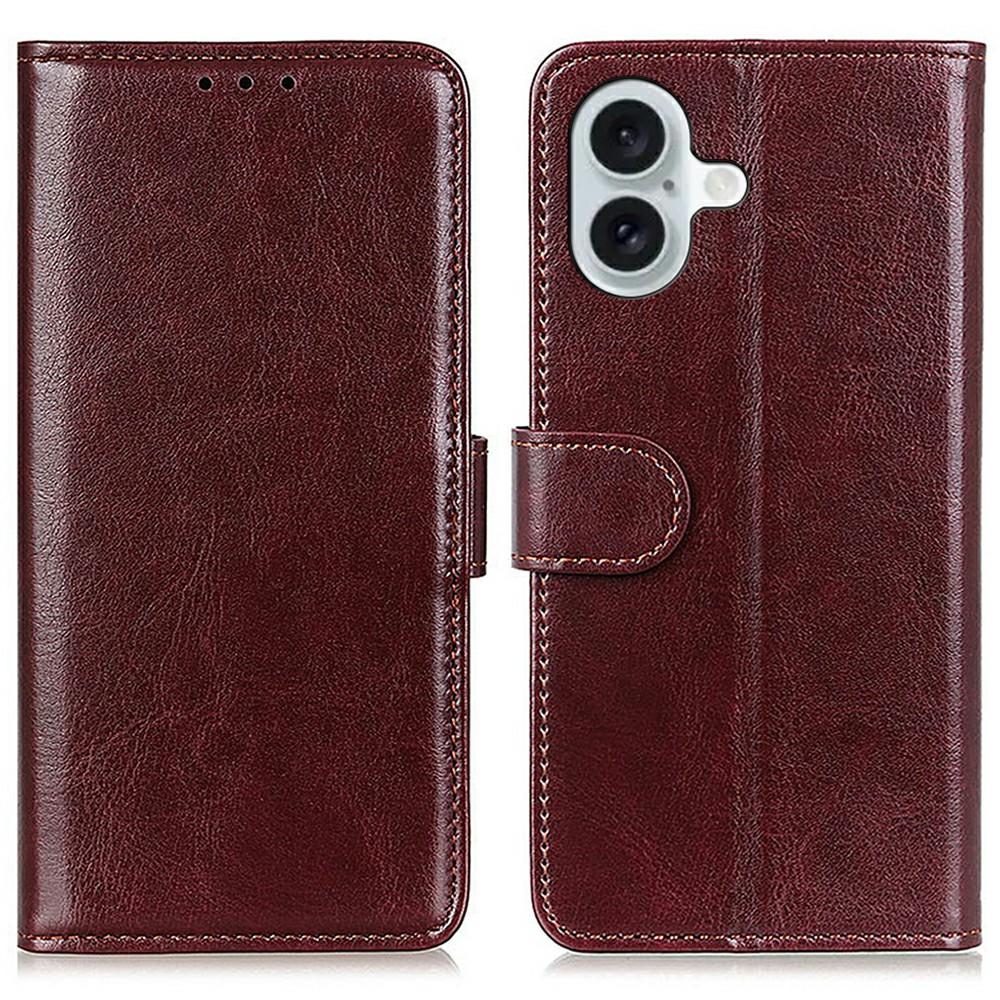 

For iPhone 17 Case Crazy Horse Texture PU Leather Phone Stand Cover Brown