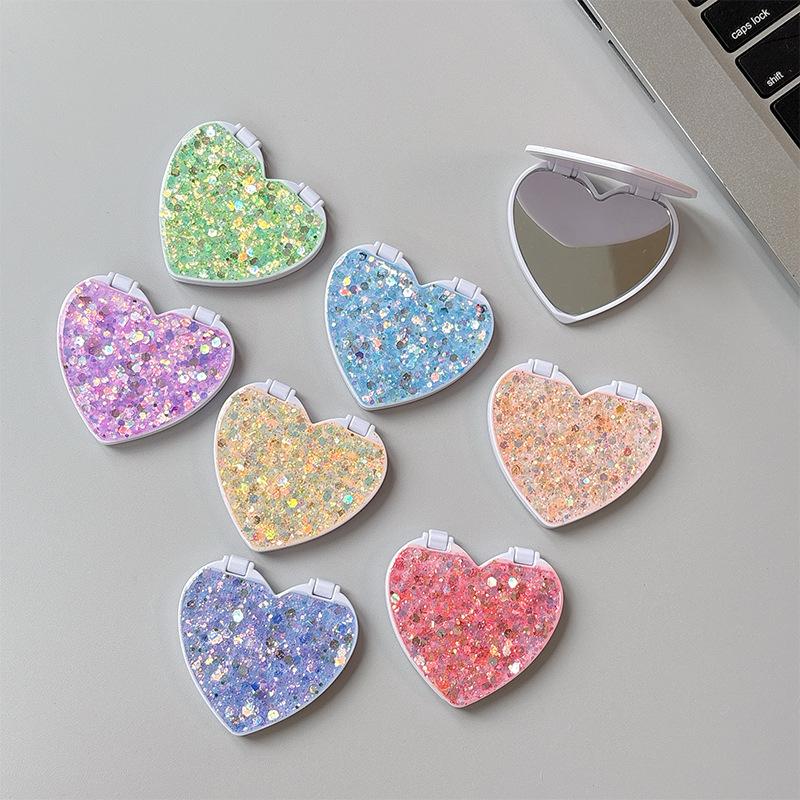 Flip Cover Love Mirror Mobile Phone Decoration Paste Desktop Support Watching Drama Epoxy Sequins Xiaoqing Fresh Wind Women'S Models