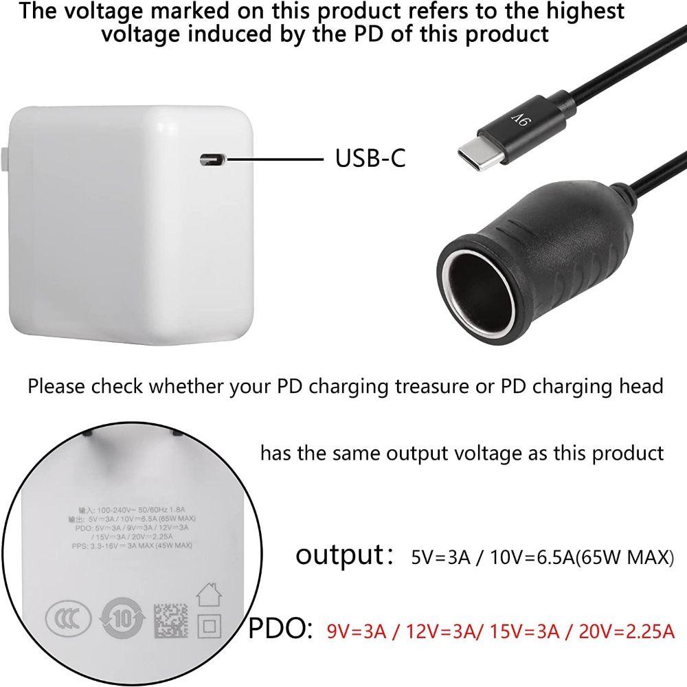 Strips Work with 65W PD Charger Adapter Cable Converter USB C to Cigarette Lighter 9/15/12/20V