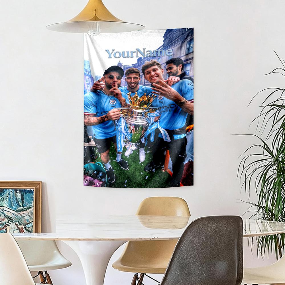 Manchester City Custom Your Name Wall Decor Tapestry Art For Pet Memorial Birthdaywedding Party Backdrop Family Gift