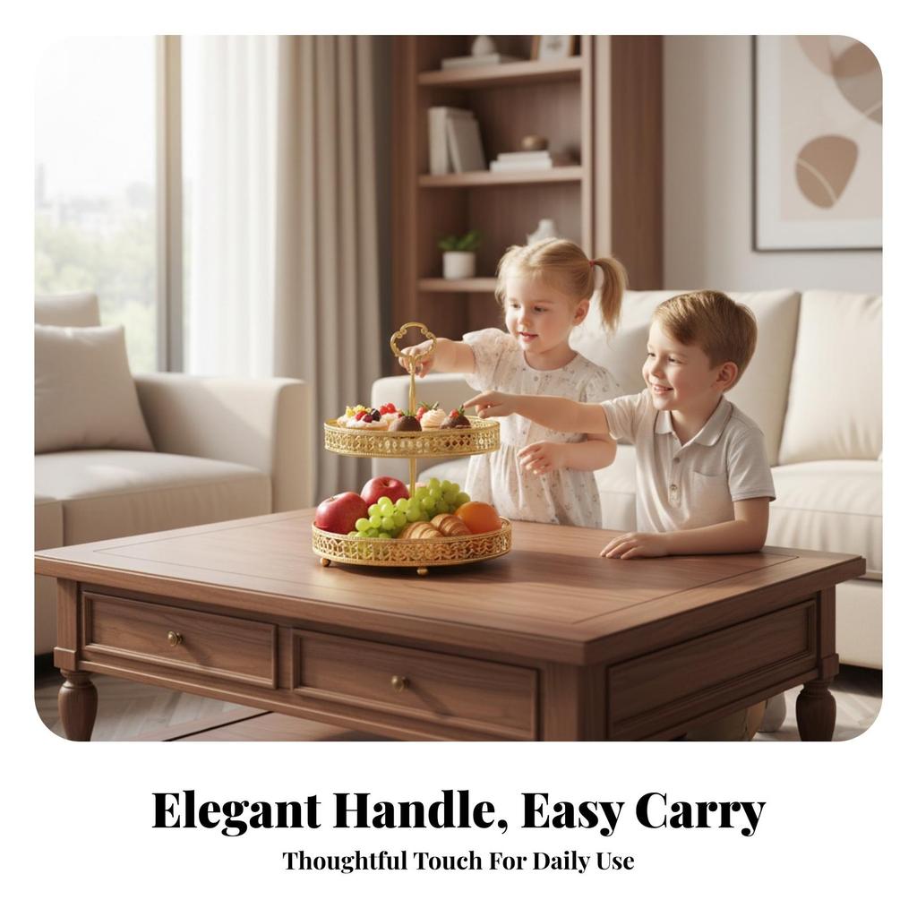 Double Layer Fruit Tray Colored 2 Tier Decorative Leaf Pattern Dessert Stand for