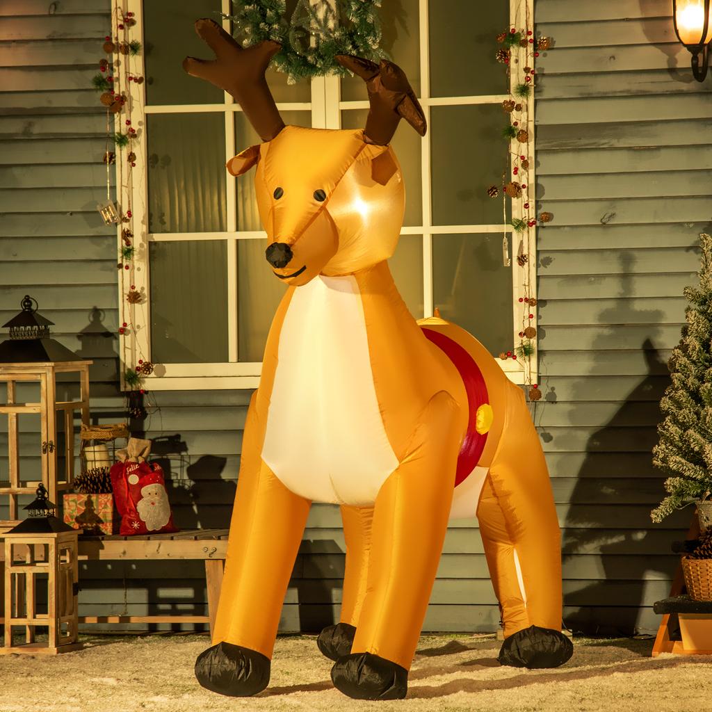 Inflatable Reindeer, 1.8 m, LED Lights, Accessories, Automatic Inflation, Yellow