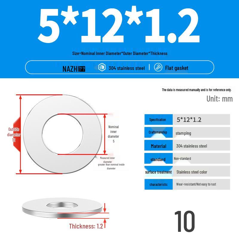 Thickened 304 Stainless Steel Flat Washer Spacer (M4-M8)
