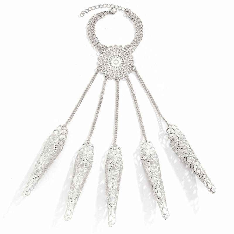 Ancient Queen Bracelet with Finger Nails Tip Claw Rings Belly Dance Hand Chain Jewelry Chain Finger Rings Bracelet Women