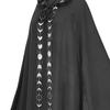 Hooded Moon Print Unisex Cloak Medieval Extra Long Lace Up Halloween Cape Cosplay Costume