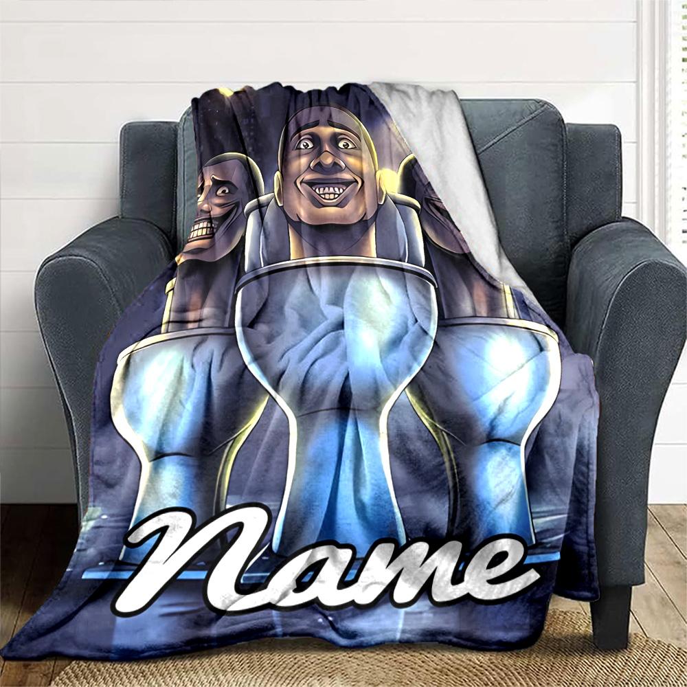 Customiz Name Personality Skibidi Toilet Blanket Soft &Warm Sofa Office Bed Travel Lunch Break Blanket, Gift Suitable All Seasons