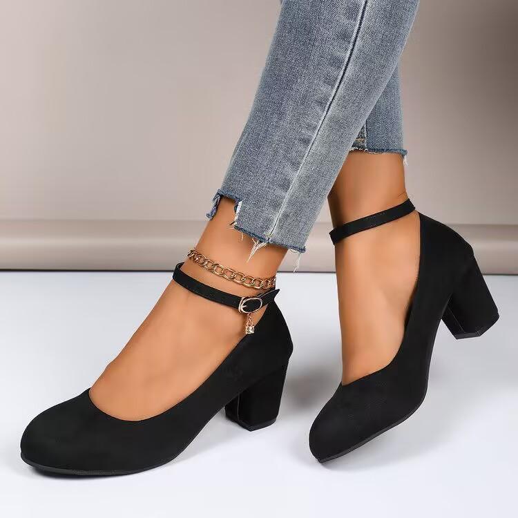 Women High Heels Shoes Round Toe New Sandals Thick Heel Pink Woman Shoes Elegant Comfortable Pumps Zapatos De Mujer