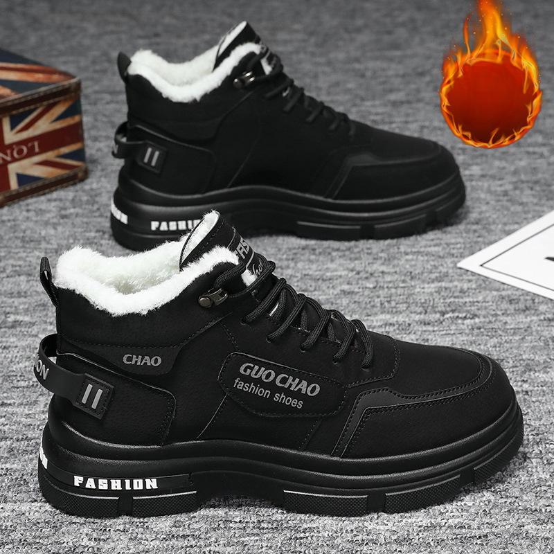 New Winter Men's Shoes with Plush High Top Boots Men's Fashion Versatile Thick Warm Cotton Shoes Workwear Shoes Short Boots