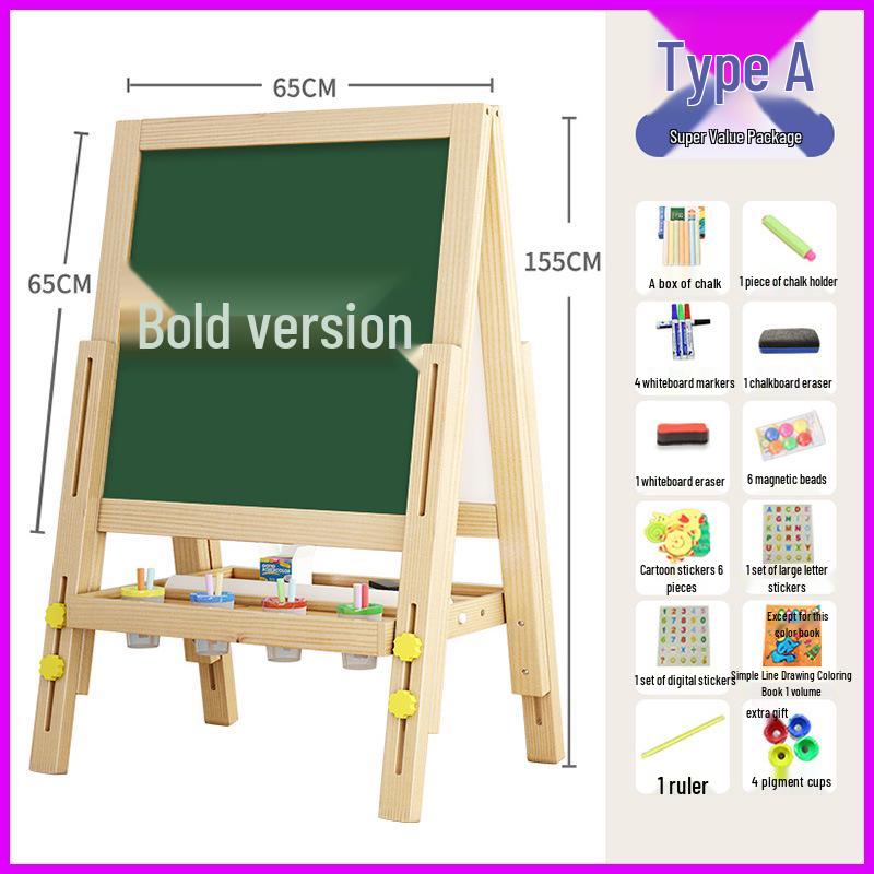 Solid Wood Children's Erasable Chalkboard Easel for Writing & Drawing