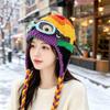 Windproof Knitted Beanie Crocheted Earflap Cap Casual Winter Pilot Hat With Goggles  Cycling