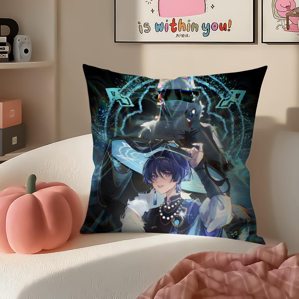 Game Genshin Wanderer Scaramouche Cushion Cover Pillowcase Short Plush Invisible zipper Room Sofa Cushion Cover