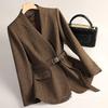 Women's Wool Suit Jacket, Coffee Color - Autumn/Winter 2025 Fashion, Socialite Style, Waist-Slimming, Short Design.