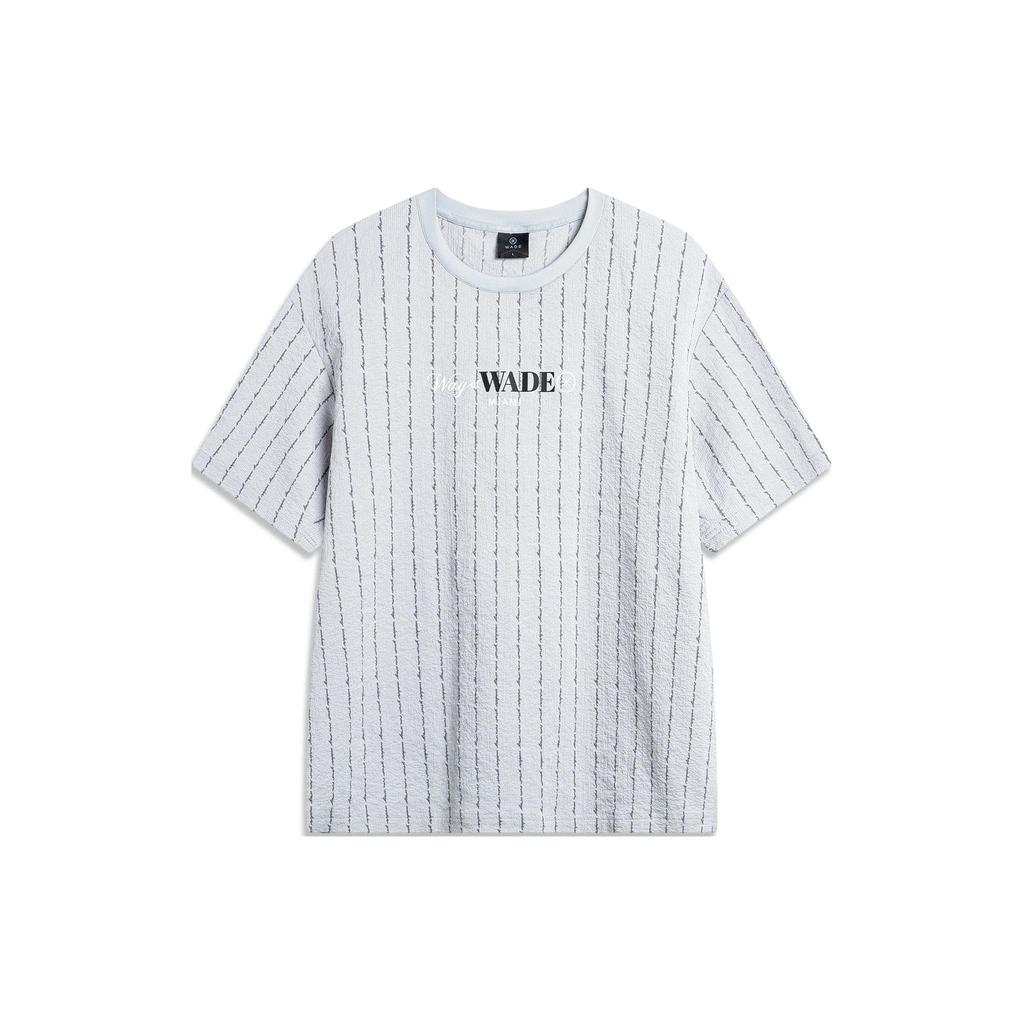Li-Ning Wade Series Vertical Stripe Letter Print Loose Woven Sports Short Sleeve Drop Shoulder T-Shirt Men Tops Mist-Grey ATSU347-6