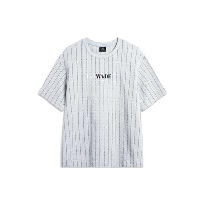 Wade Series Vertical Stripe Letter Print Loose Woven Sports Short Sleeve Drop Shoulder T-Shirt Men Tops Mist-Grey ATSU347-6