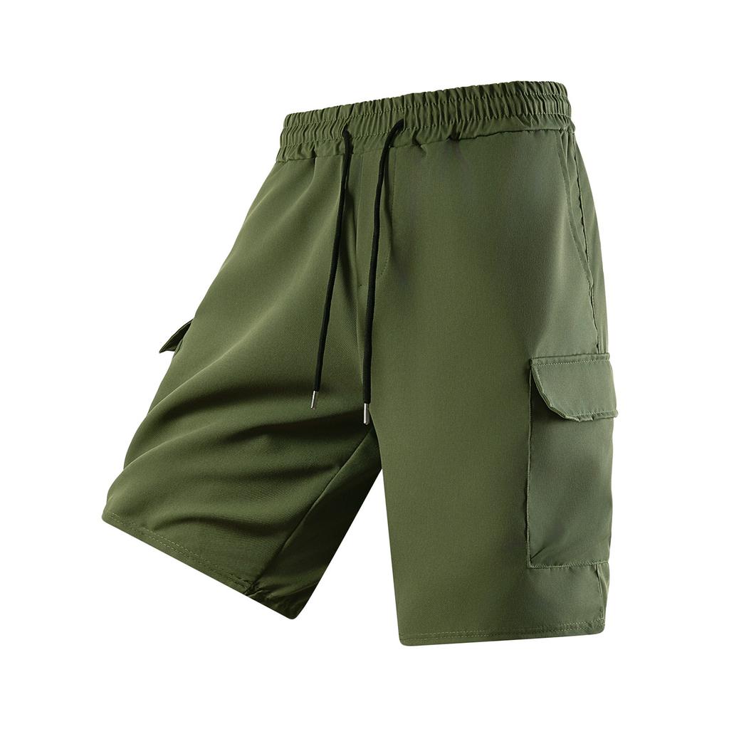 Men’s Workwear Cargo Shorts with Multiple Pockets and Adjustable Drawstring Waist for Outdoor Activities and Daily Use