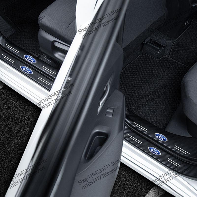 4/8Pcs Car Threshold Strip Carbon Fiber Sticker For Ford Ranger Focus Kuga Mustang Mondeo Car Door Sill Protector Accessories