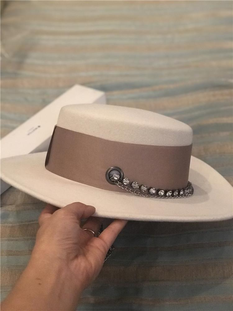 

Модная белая шерстяная длинная цепочка со стразами, женская шляпа-федора, женская шляпа для отдыха, праздника, джаза head size 57cm