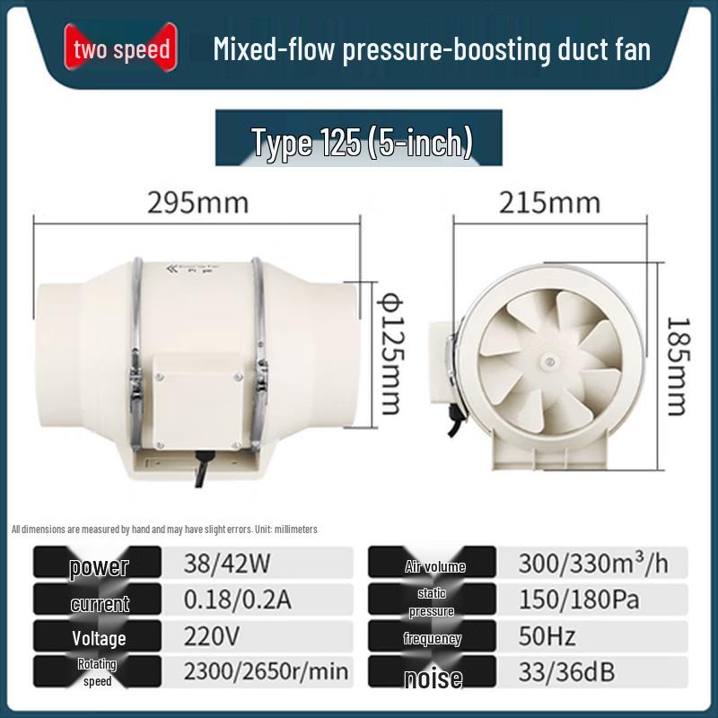 Tai Ding HF-125 5-inch Dual-Speed Axial Duct Booster Fan