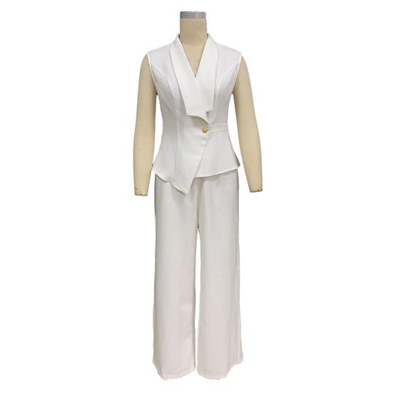 Women's Business 2 Piece Outfits Casual Sleeveless Blazer Vest Wide Leg Pants Suit Set Dressy Office Work Set