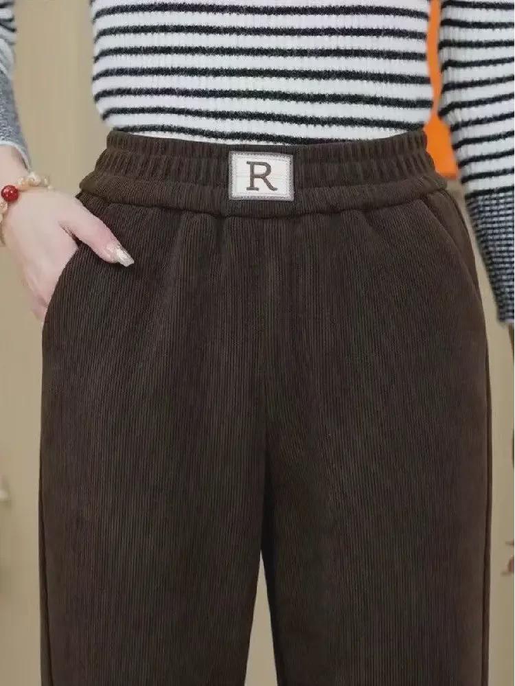 Women's Velvety Thick Chenille Straight Harem Pants - Loose, Large Size, with Pockets In Autumn/Winter Corduroy.