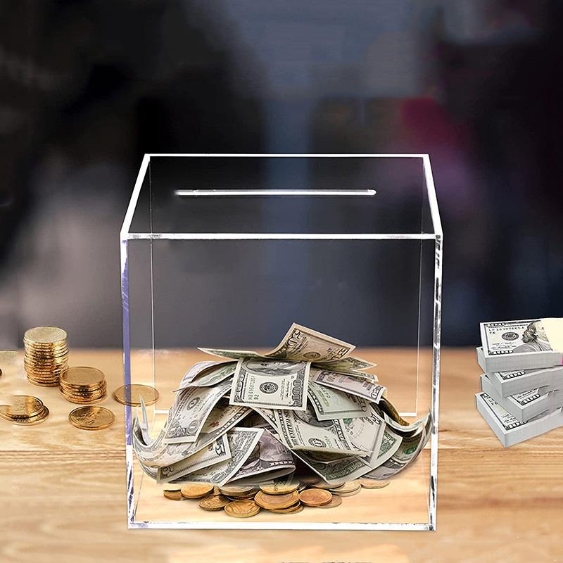 Transparent Acrylic Thickened Square Piggy bank Large capacity Suitable For Banknotes, Coins And Money-Saving Box Decorative box