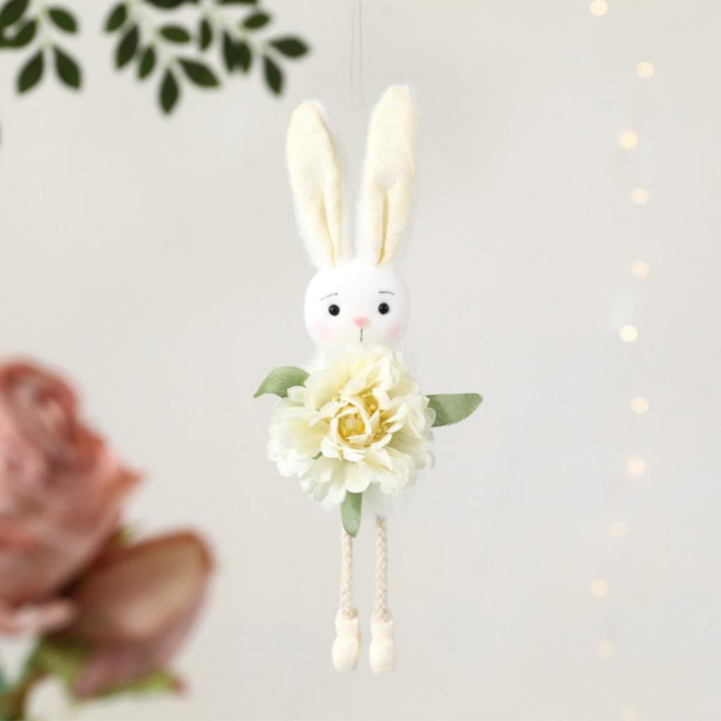 New Flower Fairy Bunny Rabbit Dolls Hanging Ornaments Pink White Yellow Green Kids Girls Gifts Easter Home Decor