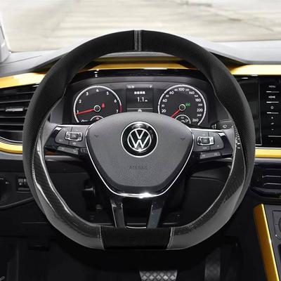 38CM Carbon Fiber Car Steering Wheel Cover For Volkswagen VW Polo 6R 6N 6N2 6C 9N 9N3 Rline R Line Car Interiors Accessories