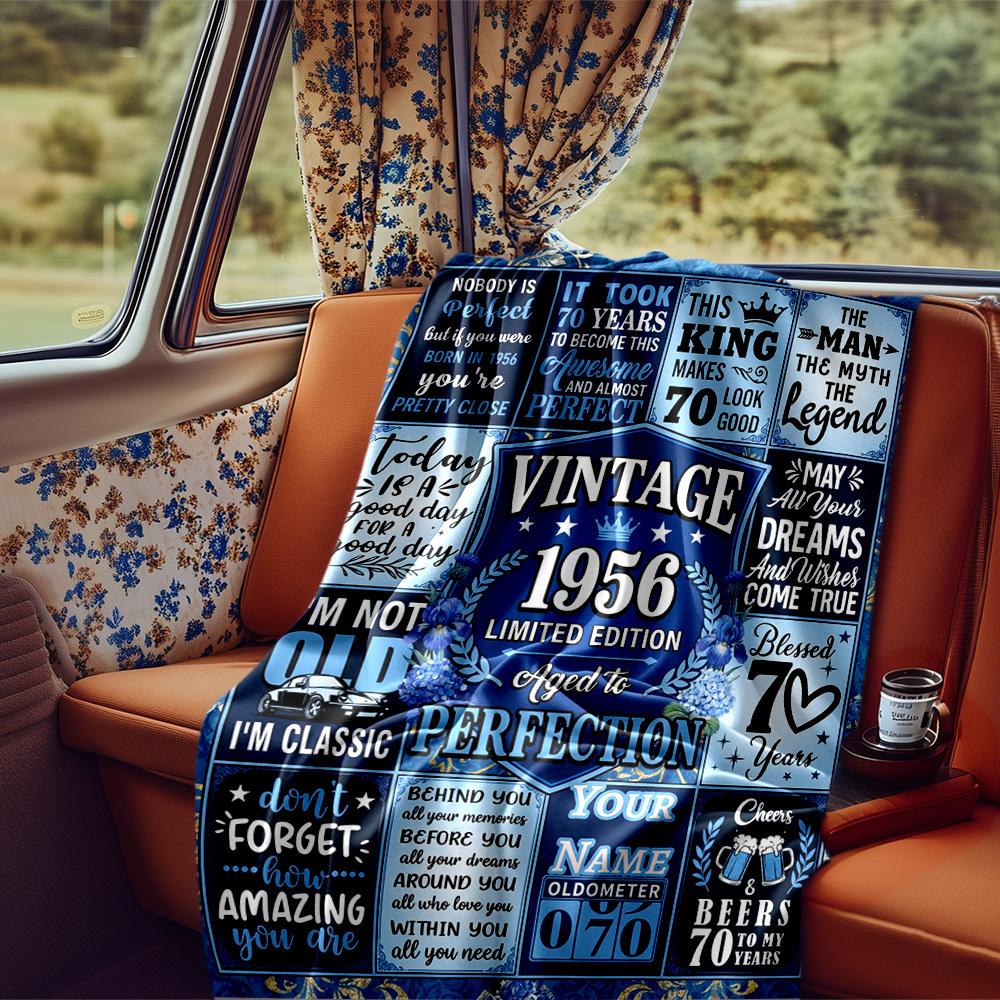 Happy 70Th Birthday In 1956 Throw Blanket Warmthful Decor For Sofa Couch Office Bed Picnics Allseason Use Playful Design Unique Gift For Family And