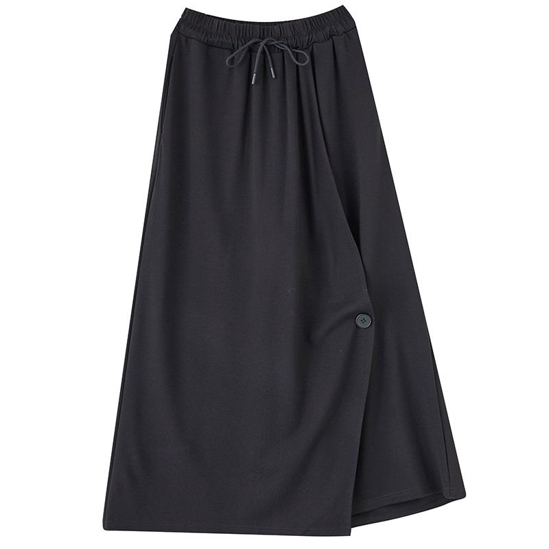 Black Plus Size Cotton Vintage High Waist Casual Loose Spring Autumn Wide Leg Skirt Pants Women Trousers