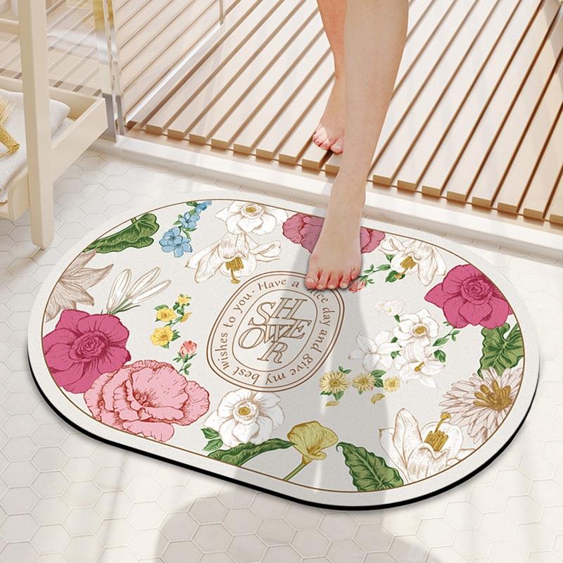 Rose Bathroom Door Non-slip Mat Diatom Mud Absorbent Soft Mat Toilet Toilet Carpet Quick-drying Mat