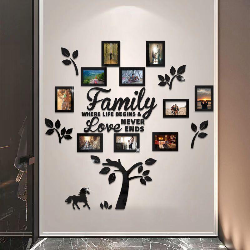 Acrylic Mirror Wall Stickers Family Photo Frame DIY Tree PVC Wallpaper Self-adhesive Wall Decal Mural Art Home Decor