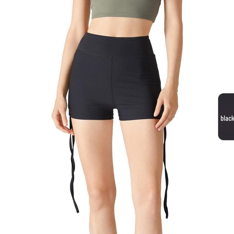 

Женские спортивные шорты с высокой талией, на кулиске, со сборками - Летние больших размеров, с эффектом нюдовой ткани, для йоги и бега Large