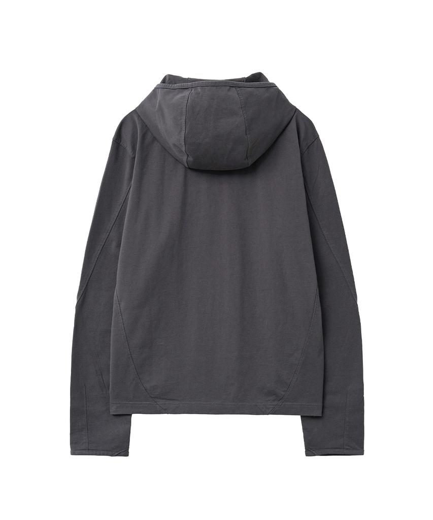 Placket Detail Hoodie Top Charcoal