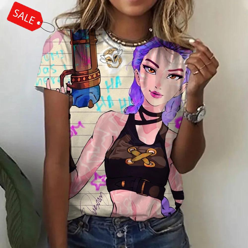 

Y2k Летняя футболка оверсайз с принтом Kpop Demon Hunters Женская футболка с коротким рукавом 3d Модная повседневная с круглым вырезом Женский свободный топ 3XL