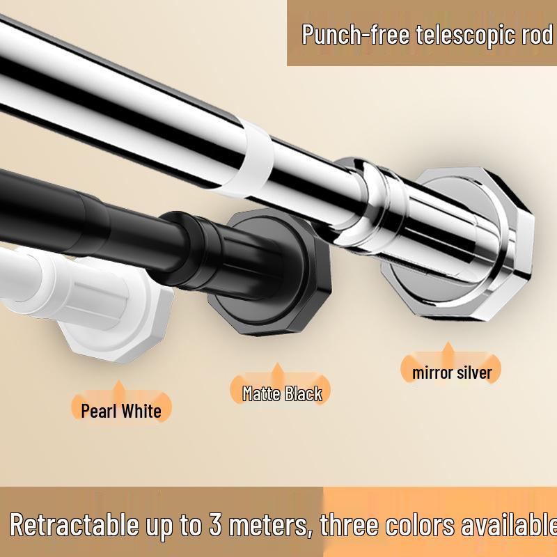 Punch-Free Telescopic Shower & Wardrobe Curtain Rod - Strong Load-Bearing Stainless Steel Design