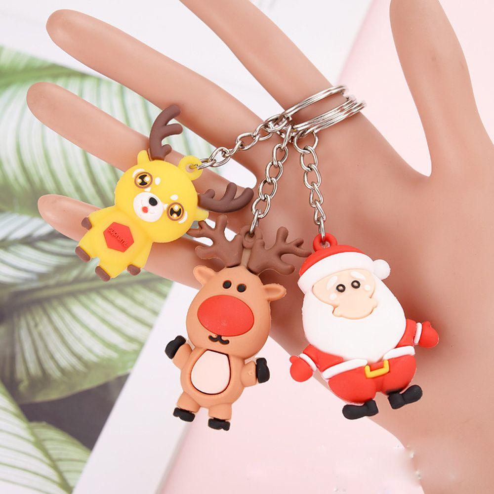 

Брелок для ключей из ПВХ на Рождество, автомобильный брелок, снеговик, лось, мультяшная кукла, Санта-Клаус, рождественский брелок, сумка, подвеска